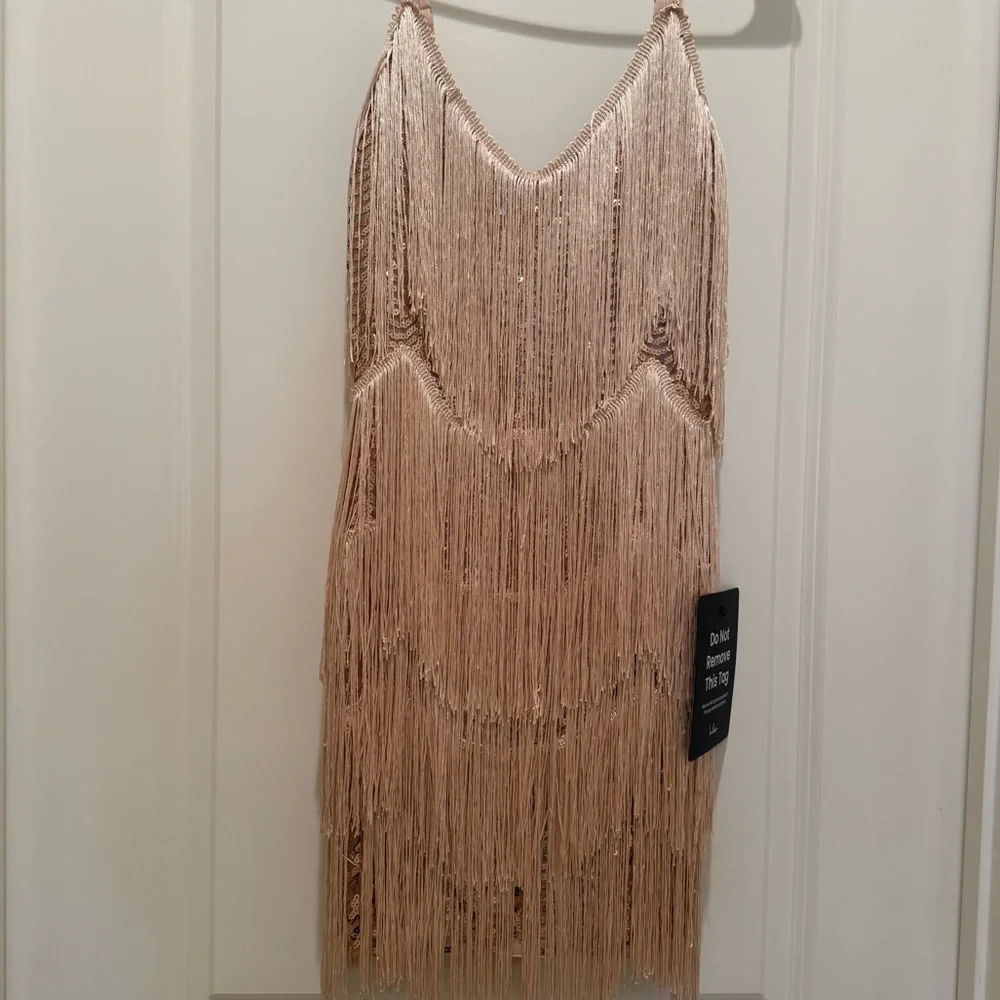 Lulus Get In The Groove Champagne Sequin Fringe Bodycon Dress Gold - Size XXS - Picture 2 of 4